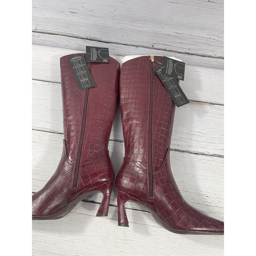 Naturalizer Emily Boots Womens Size 8W Cranberry Red Leather Knee High Stiletto - Picture 11 of 16